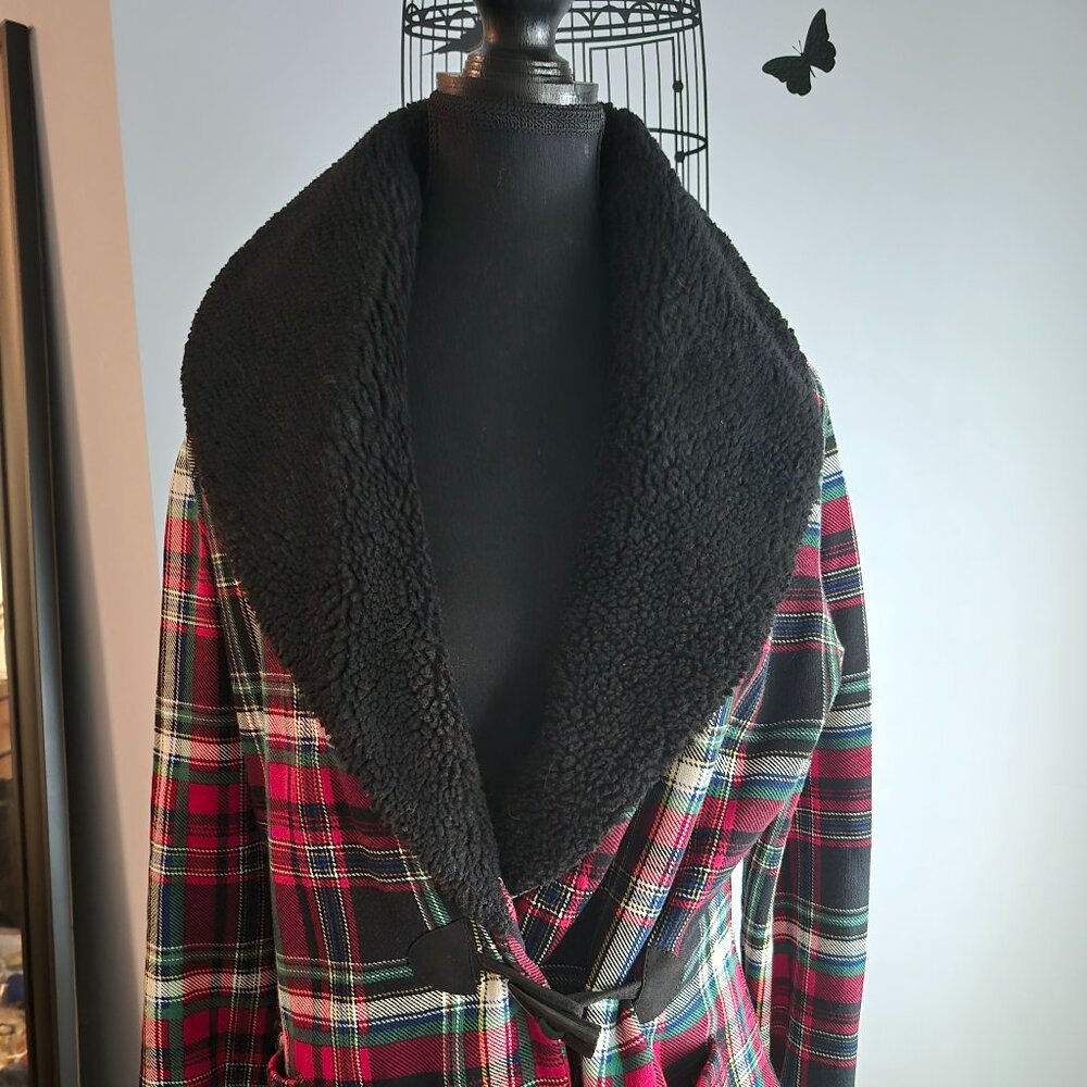 Ralph Lauren Multicolor Plaid Cardigan with Black Collar